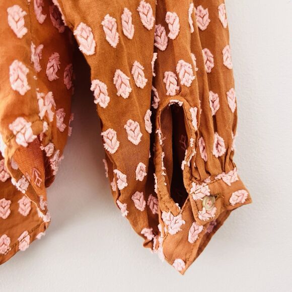 Pilcro & the Letterpress by Anthropologie Tavi Textured Brown Peasant Blouse XS - Picture 9 of 12